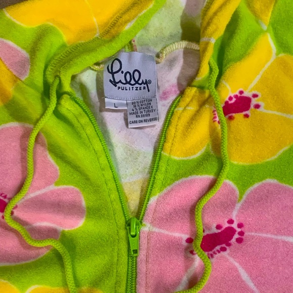 LILLY PULITZER RARE VINTAGE 90's Terrycloth Hoodie Jacket - Size Large - Picture 4 of 5